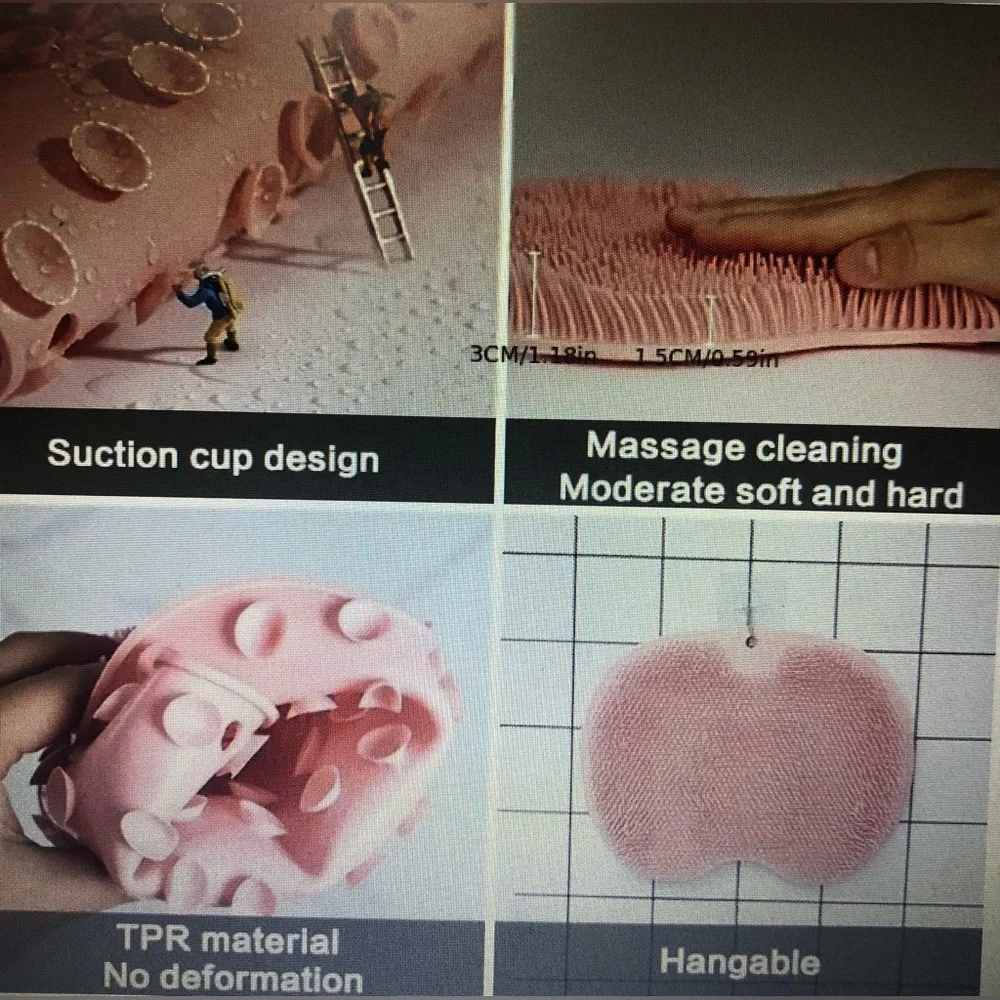 Shower back and Foot Scrub mat with non slip suction cup pink.
